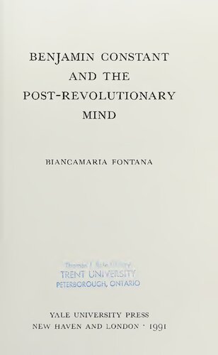 Benjamin Constant and the Post-Revolutionary Mind