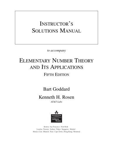 Instructor's solutions manual to accompany Elementary Number Theory and Its Applications