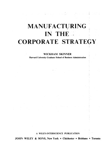 Manufacturing In The Corporate Strategy