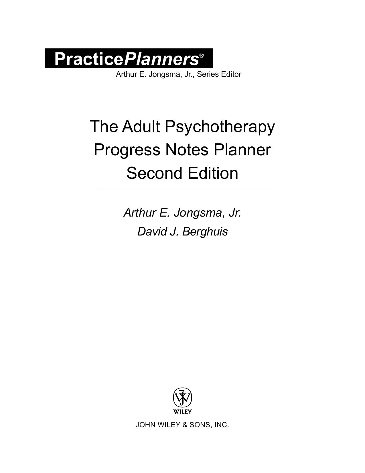 The Adult Psychotherapy Progress Notes Planner