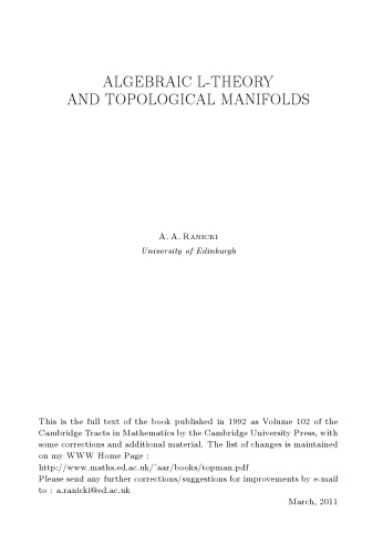 Algebraic L-Theory and Topological Manifolds