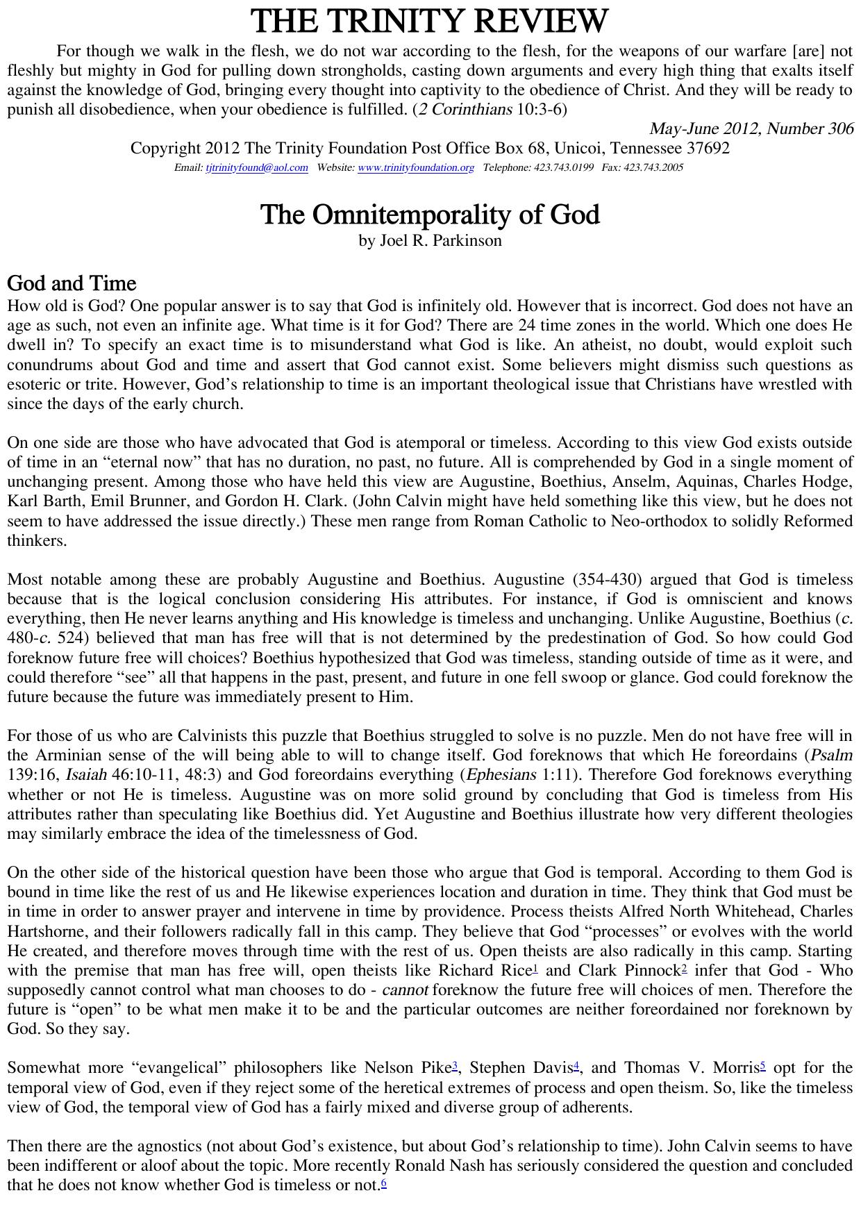 Trinity Review - 306 - The Omnitemporality of God