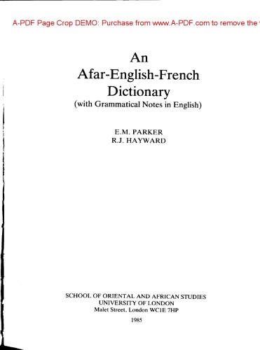 An Afar-English-French Dictionary