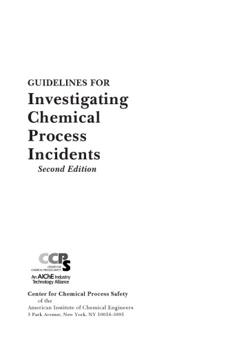 Guidelines for Investigating Chemical Process Incidents [With CDROM]