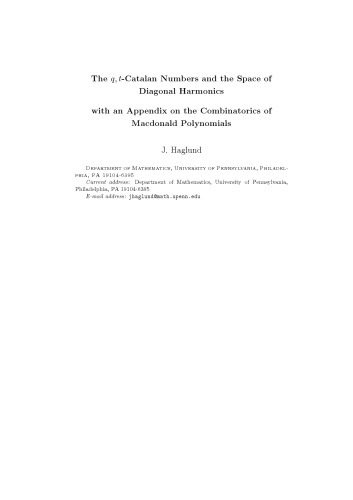 The Q, T-Catalan Numbers and the Space of Diagonal Harmonics