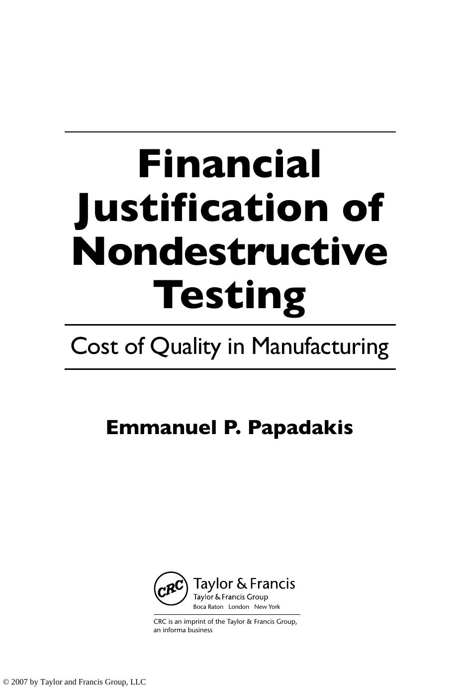 Financial Justification of Nondestructive Testing