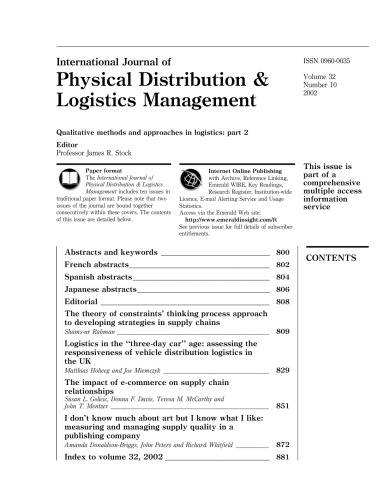 International journal of physical distribution & logistics management Vol. 32, No. 10, Qualitative methods and approaches in logistics part 2