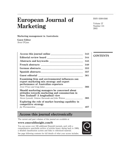 European journal of marketing Vol. 37, No. 3/4, Marketing management in Australasia
