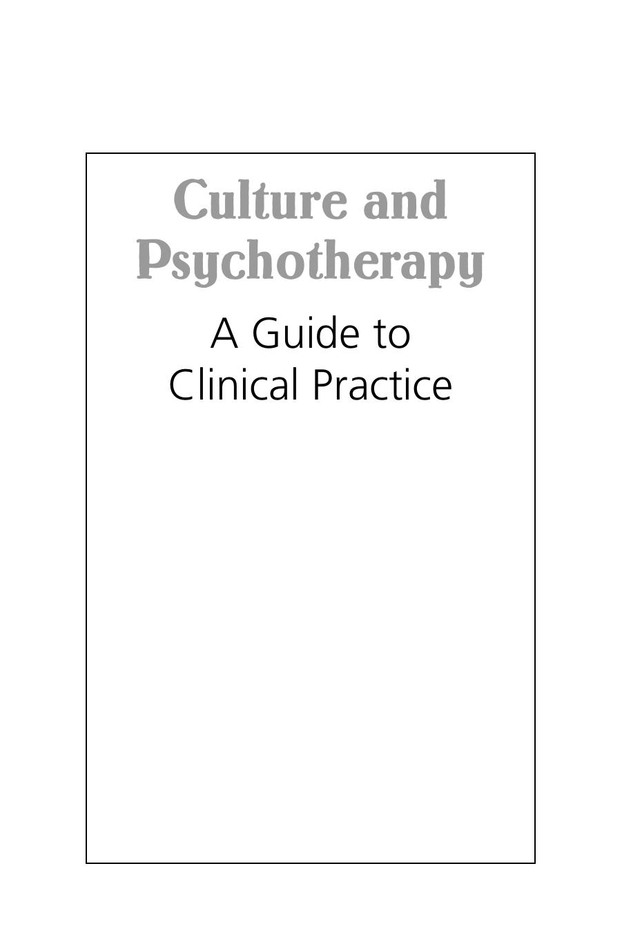 Culture and Psychotherapy