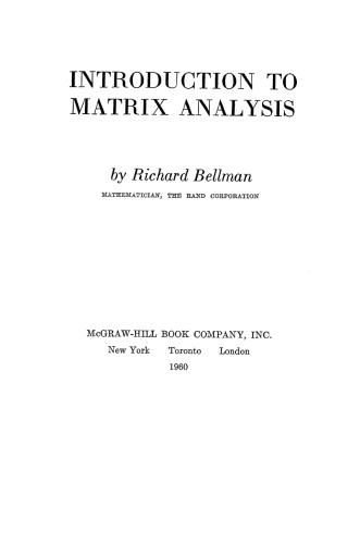 Introduction to Matrix Analysis