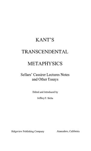Kant's transcendental metaphysics : Sellar's Cassirer lectures notes and other essays