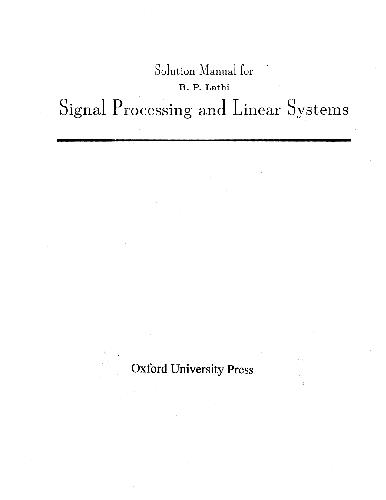 Solution Manual for Signal Processing and Linear Systems