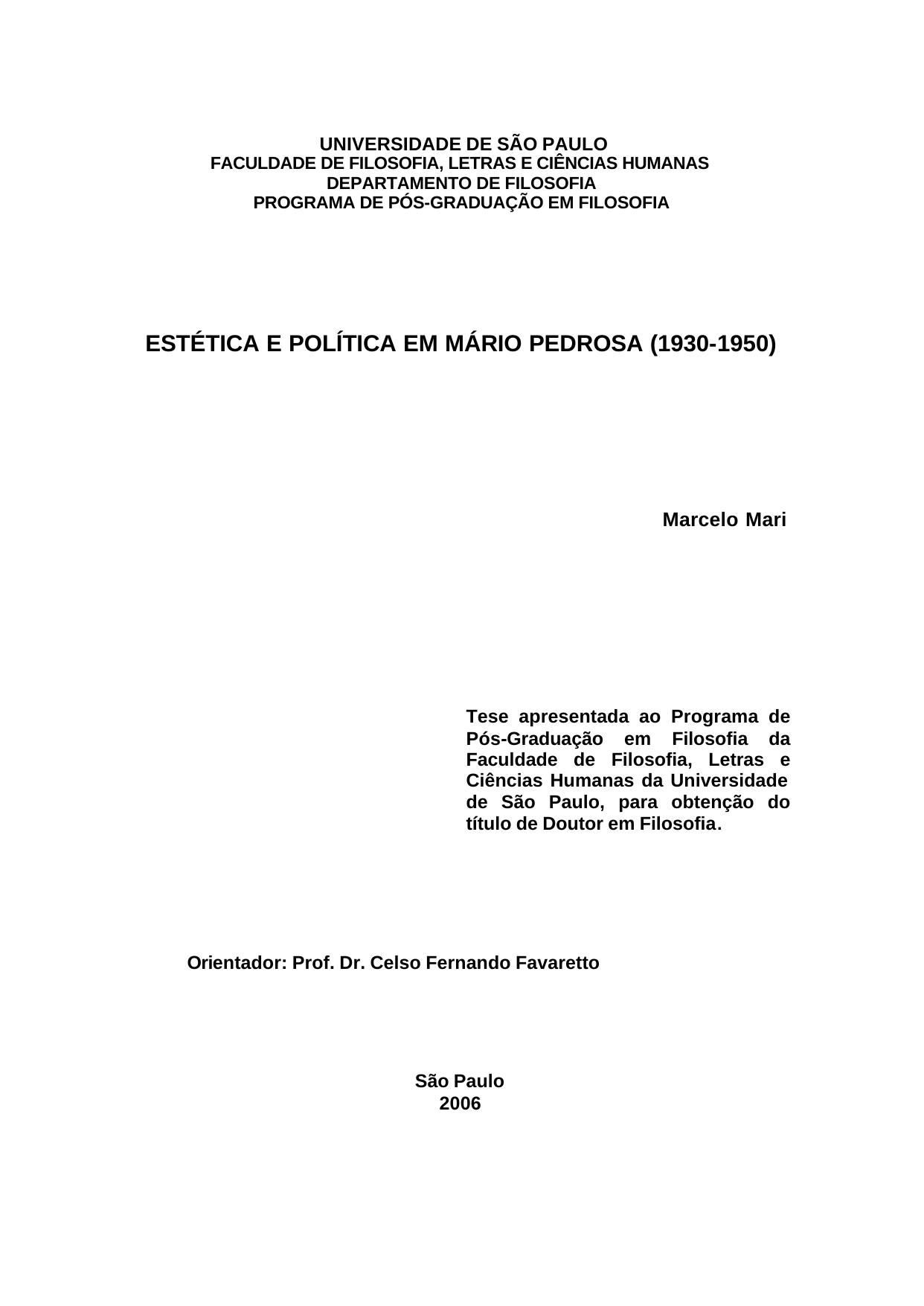 Estética e Política em Mário Pedrosa (1930-1950)