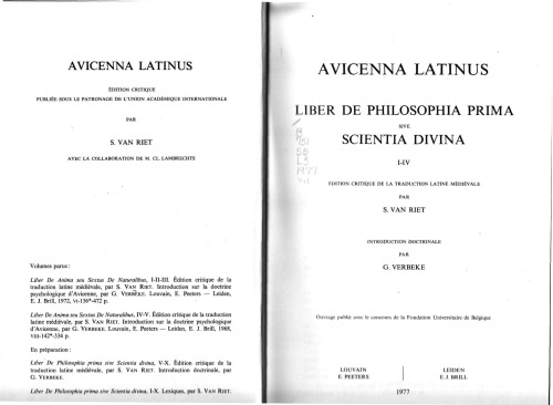 Liber De Philosophia Prima Sive Scientia Divina (Avicenna Latinus , Part 1&amp;4) (Avicenna Latinus , Part 1&amp;4)