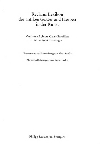 Reclams Lexikon Der Antiken Götter Und Heroen In Der Kunst