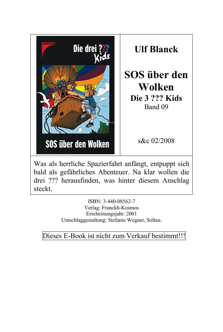 Die Drei Fragezeichen Kids, Bd.9, Sos über Den Wolken