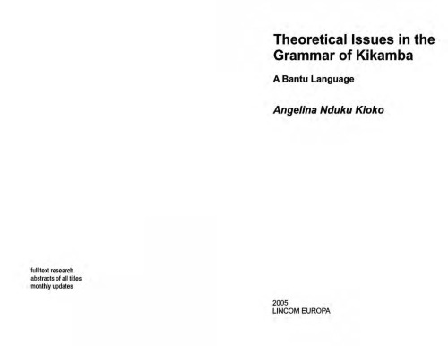 Theoretical issues in the grammar of Kikamba a Bantu language