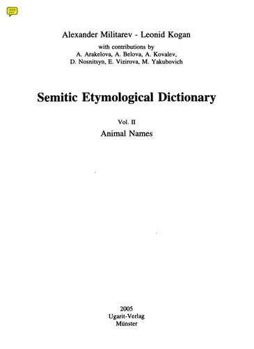 Semitic Etymological Dictionary / Animal Names