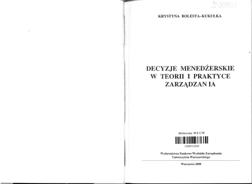 Decyzje menedżerskie w teorii i praktyce zarządzania