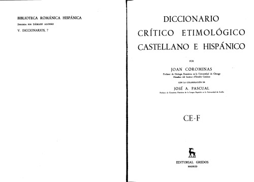 Diccionario crítico etimológico castellano e hispánico