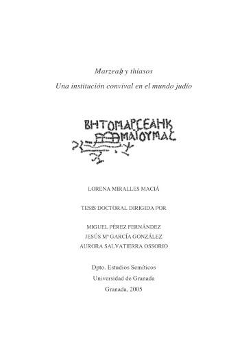 Marzea y thíasos : una institución convival en el mundo judío