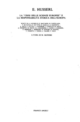 Husserl. La "Crisi delle scienze europee" e la responsabilità storica dell'Europa