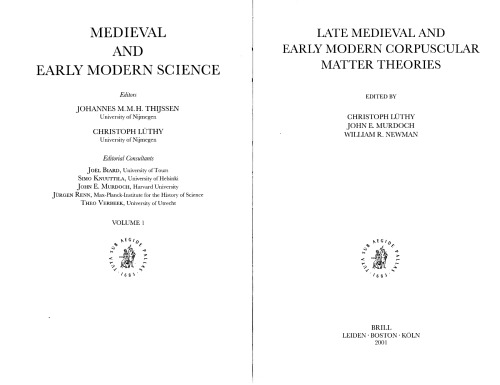 Late Medieval and Early Modern Corpuscular Matter Theories (Medieval and Early Modern Science)