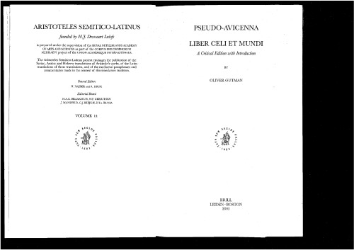 Pseudo-Avicenna. Liber Celi Et Mundi