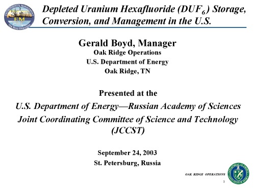 Management Of Depleted Uranium