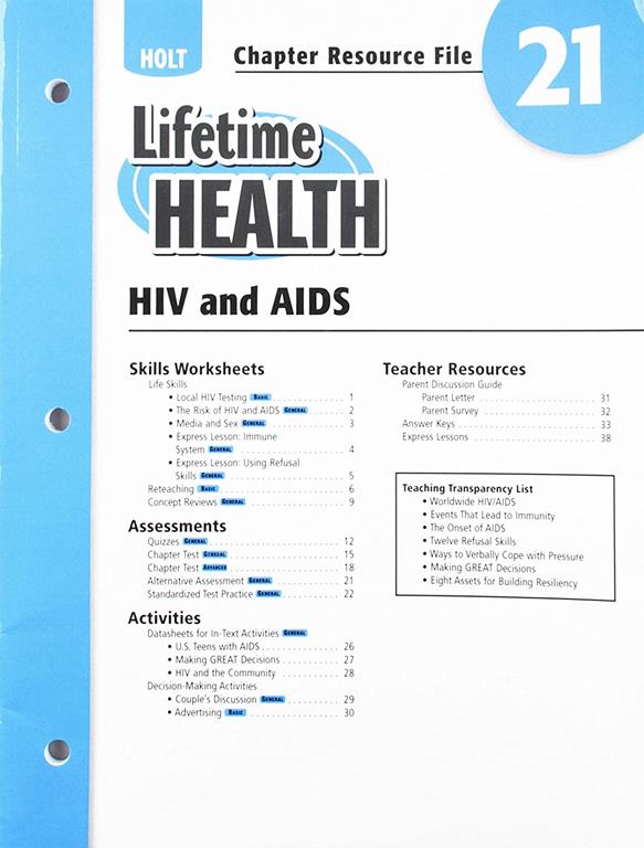 Lifetime Health: Chapter Resource File Chapter 21: HIV and AIDS