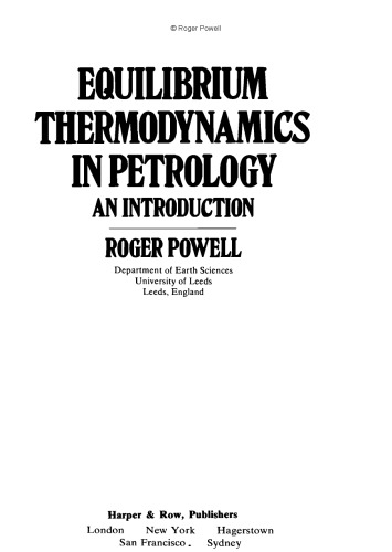 Equilibrium Thermodynamics in Petrology