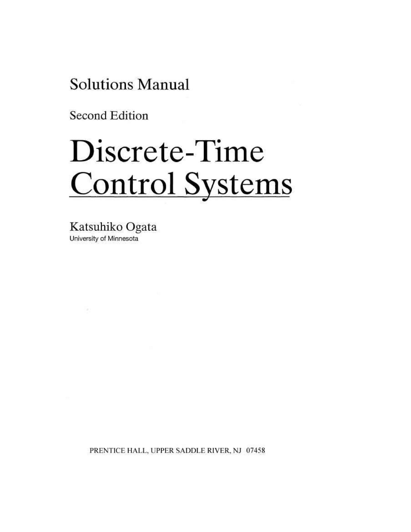 Discrete Time Control Systems Solutions Manual