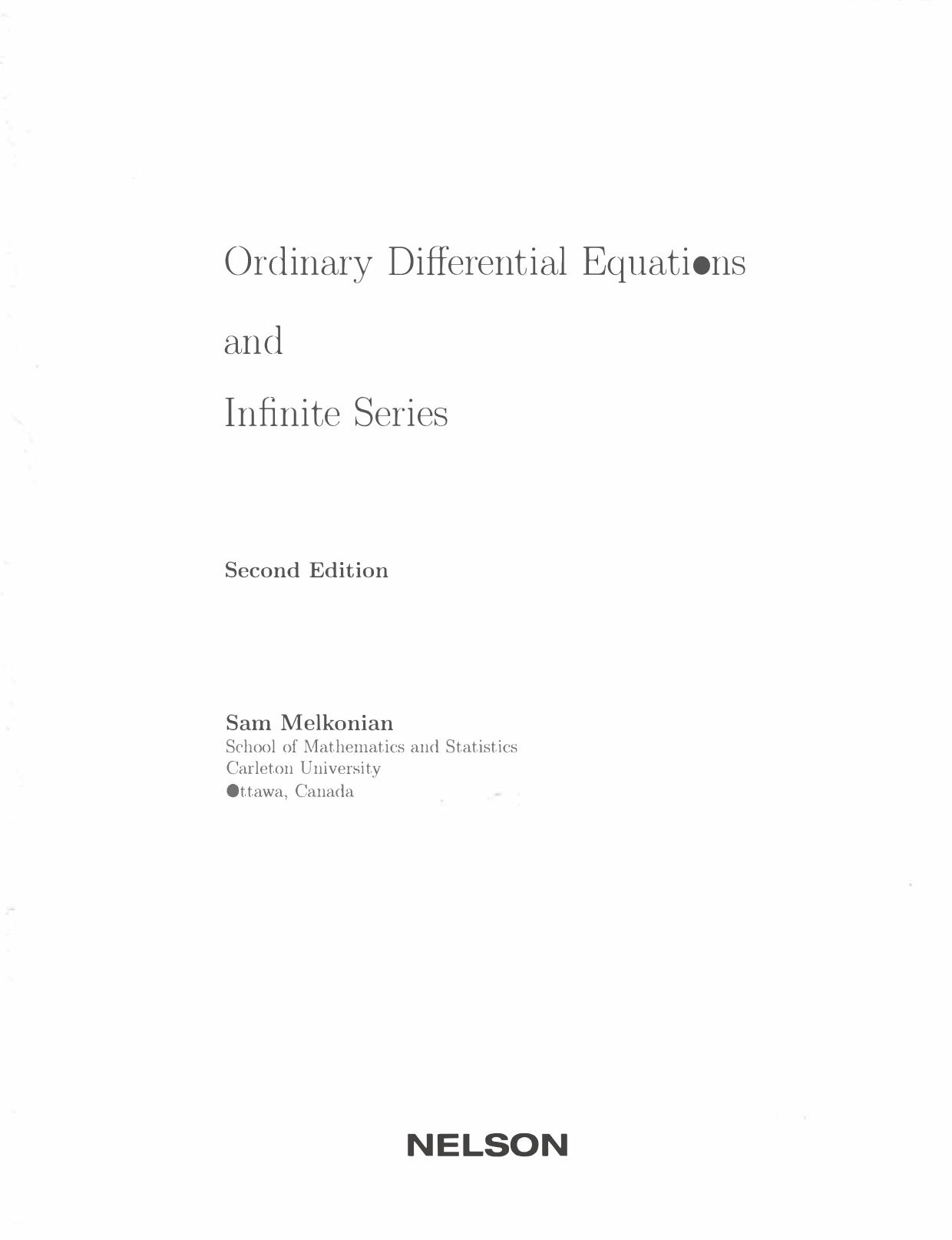 Ordinary Differential Equations and Infinite Series