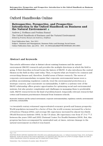 The Oxford handbook of business and the natural environment