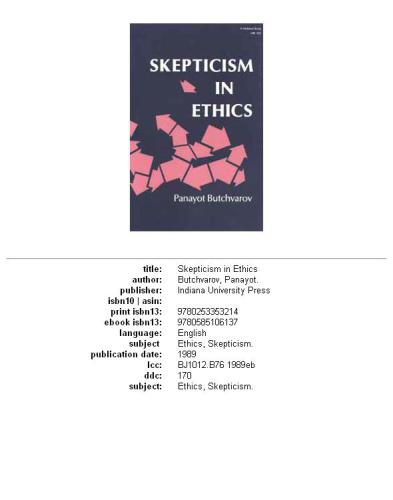 Skepticism In Ethics