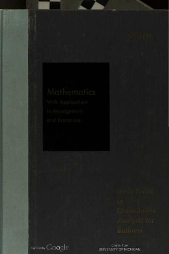 Mathematics, with Applications in Management and Economics