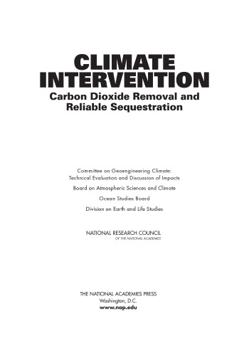 Climate intervention : carbon dioxide removal and reliable sequestration