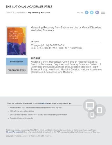 Measuring recovery from substance use or mental disorders : workshop summary