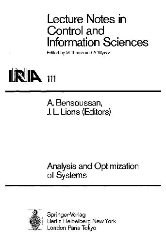 Analysis and Optimization of Systems