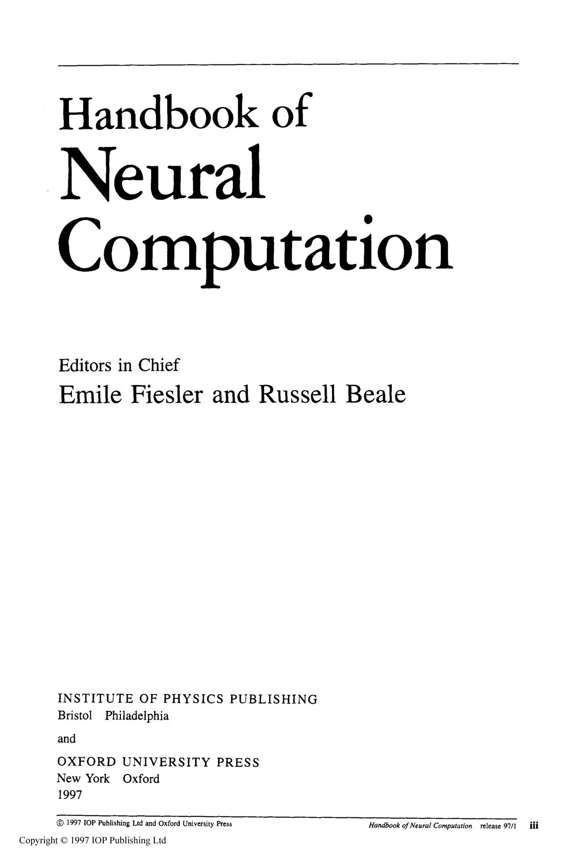 Handbook of neural computation