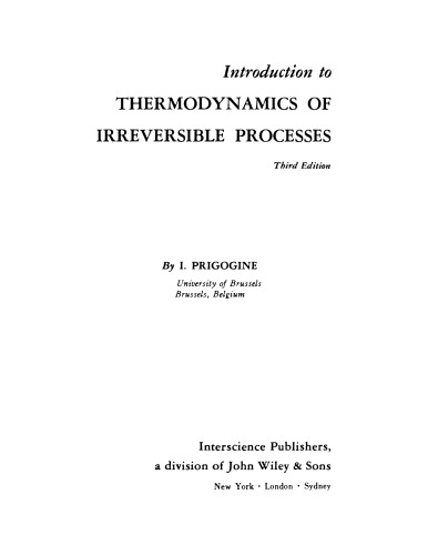 Introduction to Thermodynamics of Irreversible Processes