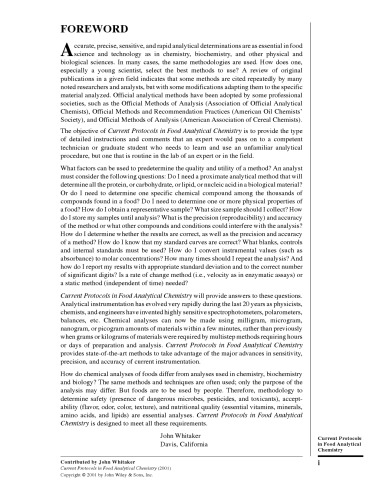 Current Protocols In Food Analytical Chemistry