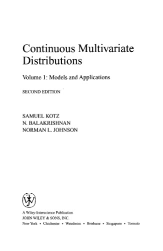 Continuous Multivariate Distributions, Volume 1