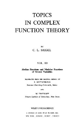 Topics in Complex Function Theory, Vol. 3