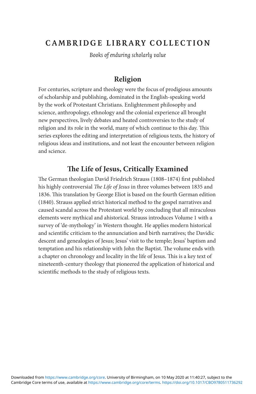 The Life of Jesus, Critically Examined