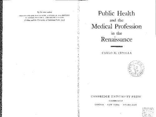 Public Health and the Medical Profession in the Renaissance