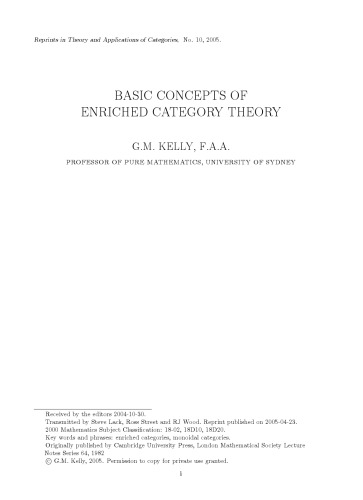 Basic Concepts of Enriched Category Theory