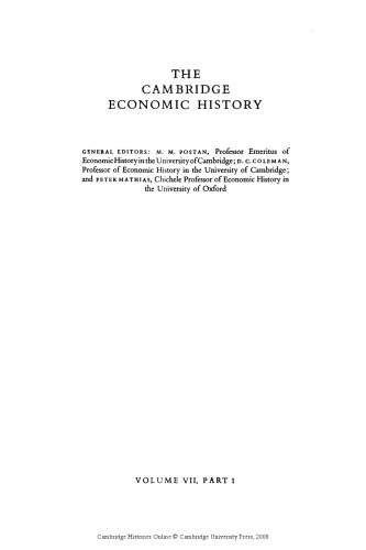 The Cambridge Economic History of Europe from the Decline of the Roman Empire, Volume 7, Part 1