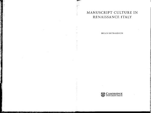 Manuscript Culture in Renaissance Italy