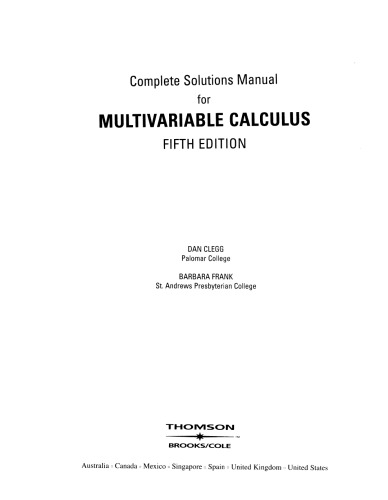Complete Solutions Manual for Multivariable Calculus, Fifth Edition